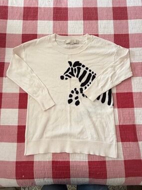 LOFT White Sweater with Black Zebra Motif Women’s size XSP